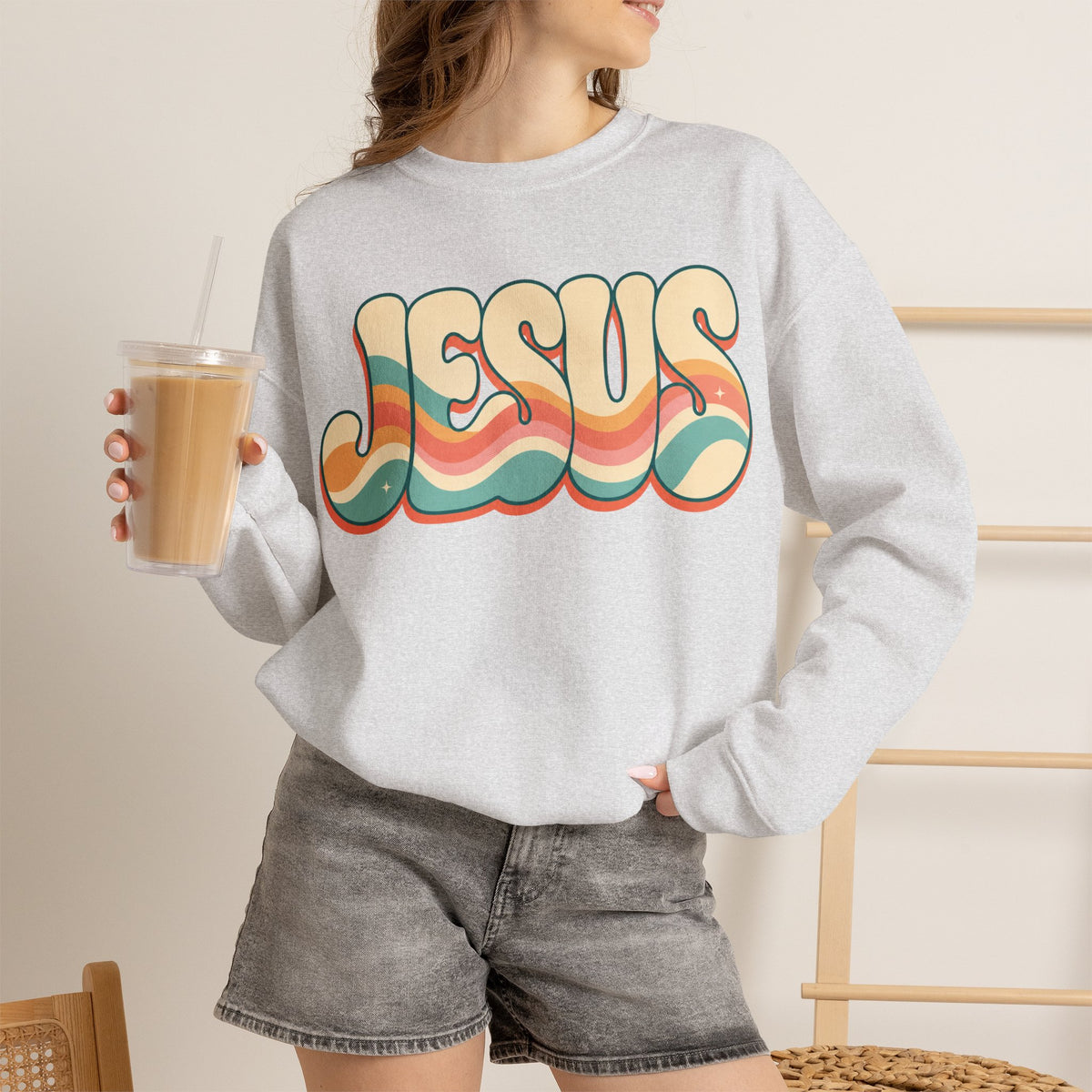 Jesus Retro Wave Sweatshirt | Christian Graphic Crewneck