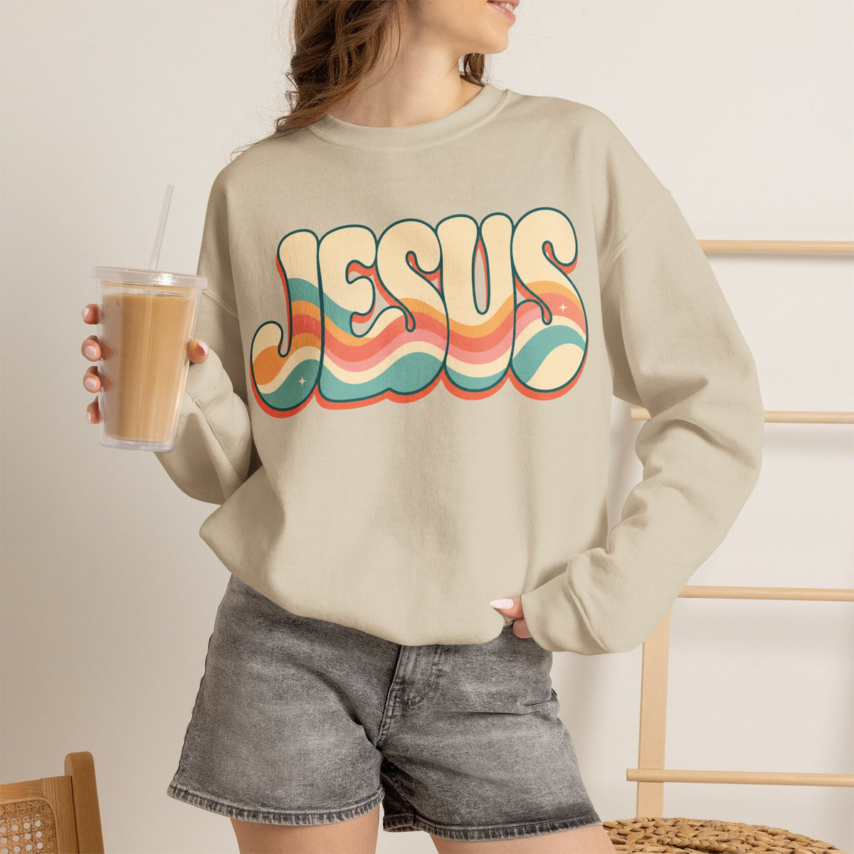 Jesus Retro Wave Sweatshirt | Christian Graphic Crewneck