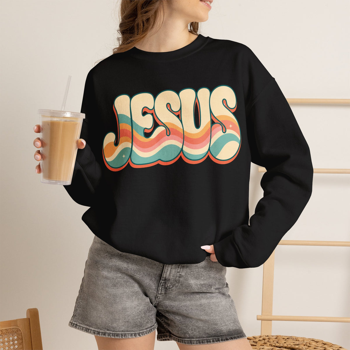 Jesus Retro Wave Sweatshirt | Christian Graphic Crewneck