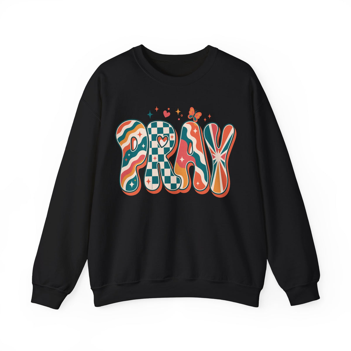 PRAY Retro Christian Sweatshirt | Colorful Faith Crewneck