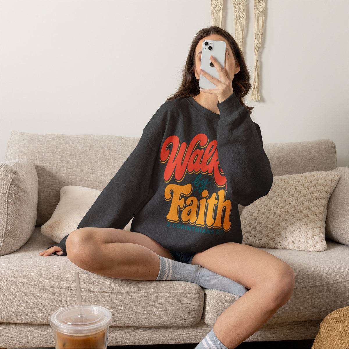 Walking by Faith Sweatshirt | Retro Christian Crewneck