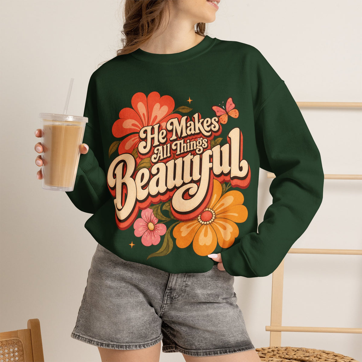 He Makes All Things Beautiful Sweatshirt | Christian Floral Crewneck