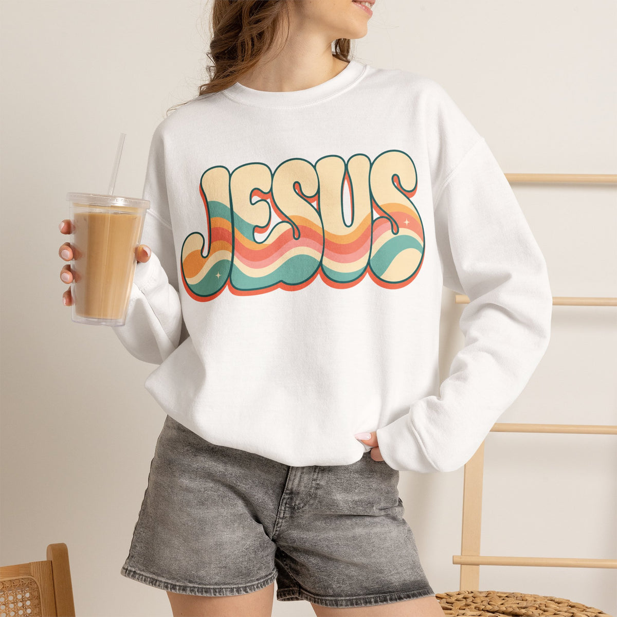 Jesus Retro Wave Sweatshirt | Christian Graphic Crewneck