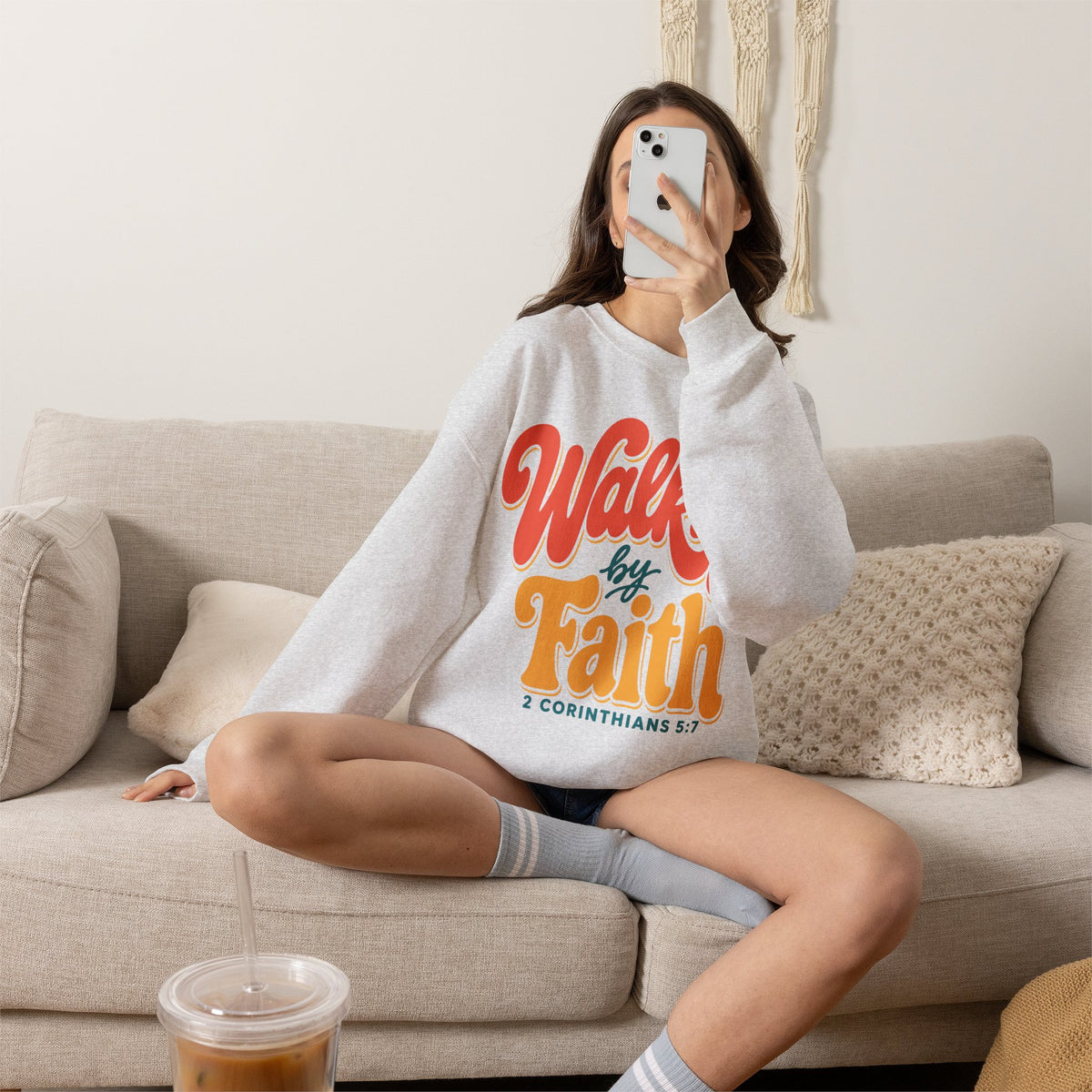 Walking by Faith Sweatshirt | Retro Christian Crewneck
