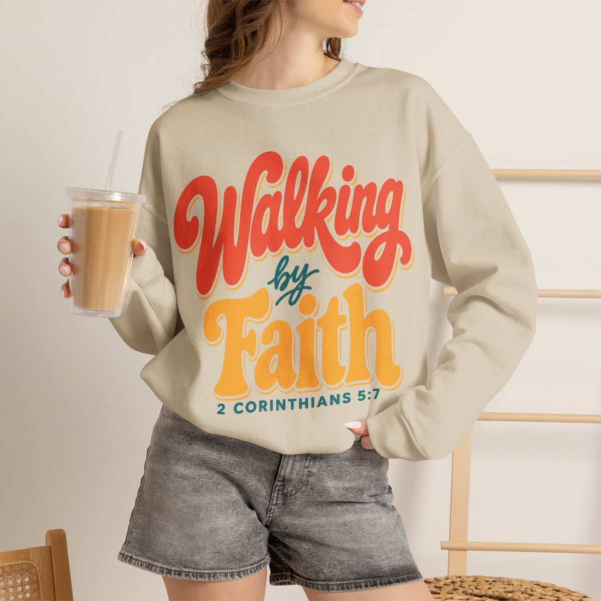 Walking by Faith Sweatshirt | Retro Christian Crewneck