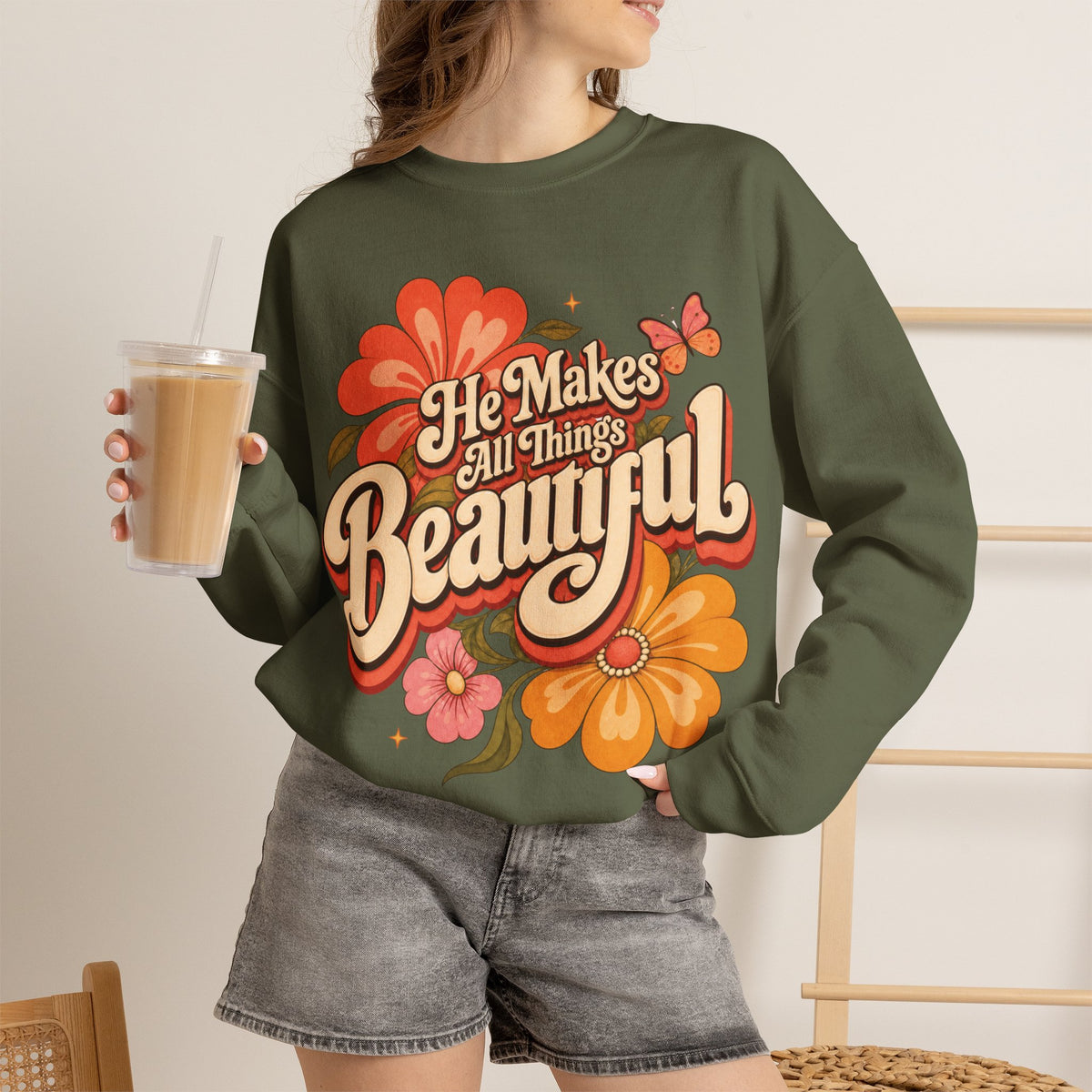 He Makes All Things Beautiful Sweatshirt | Christian Floral Crewneck