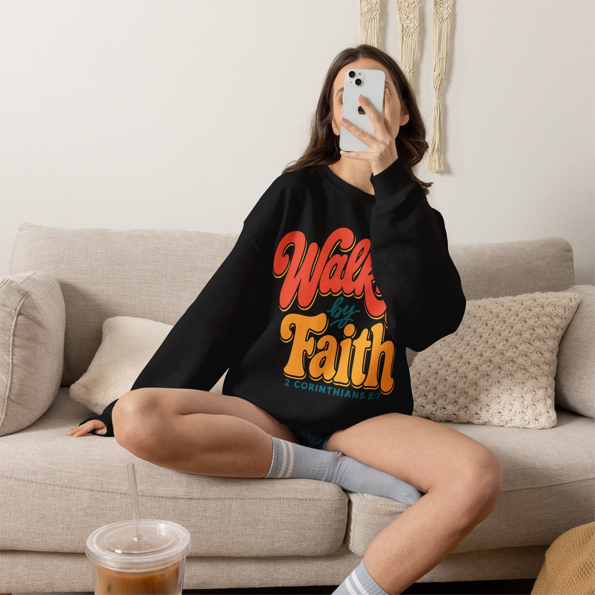 Walking by Faith Sweatshirt | Retro Christian Crewneck
