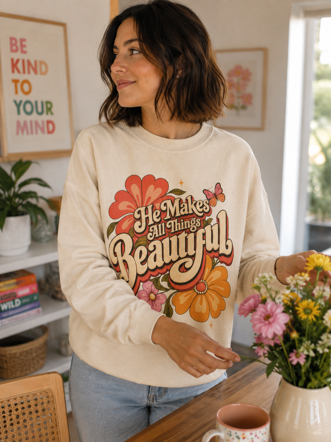 He Makes All Things Beautiful Sweatshirt | Christian Floral Crewneck