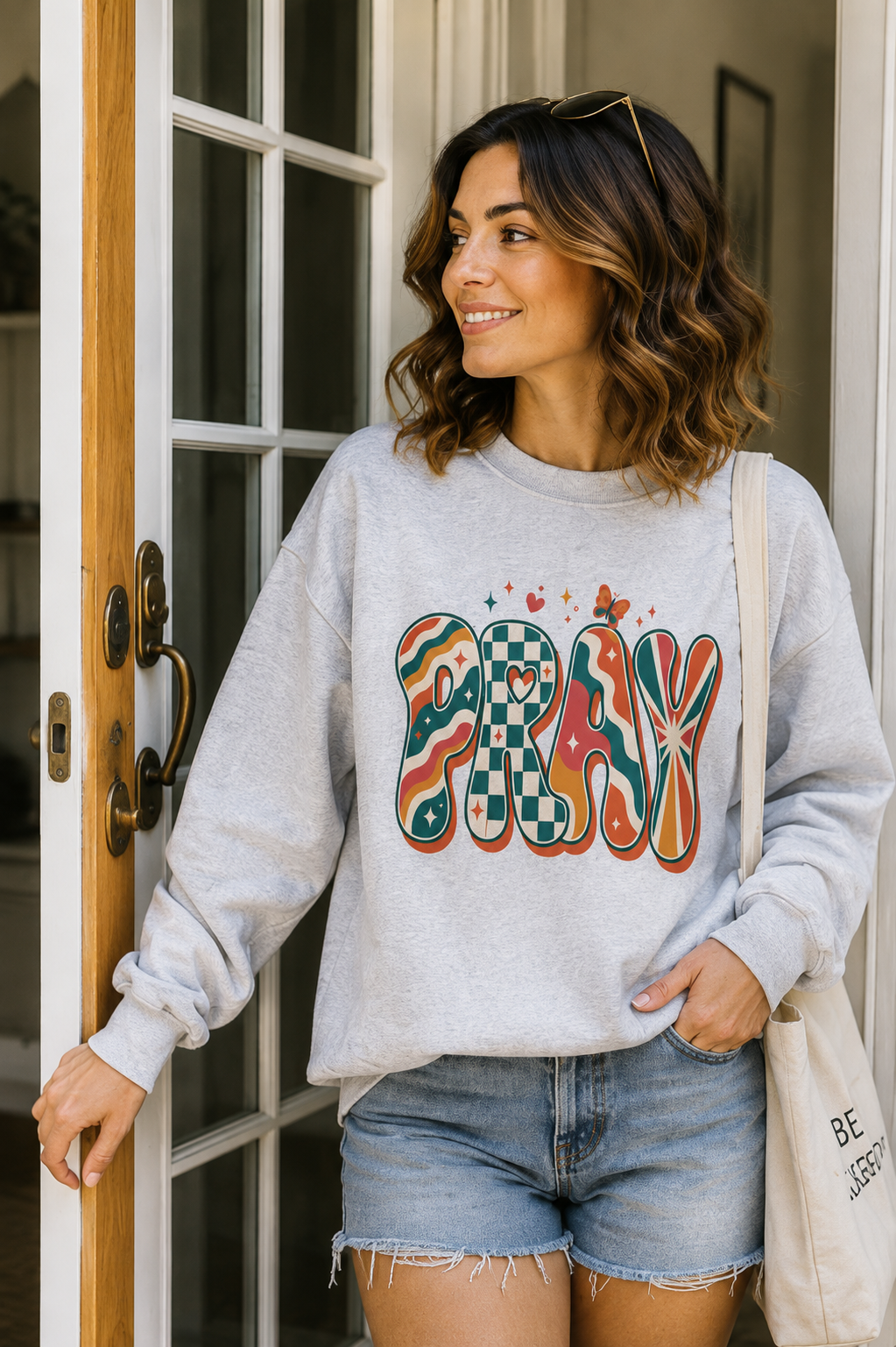 PRAY Retro Christian Sweatshirt | Colorful Faith Crewneck
