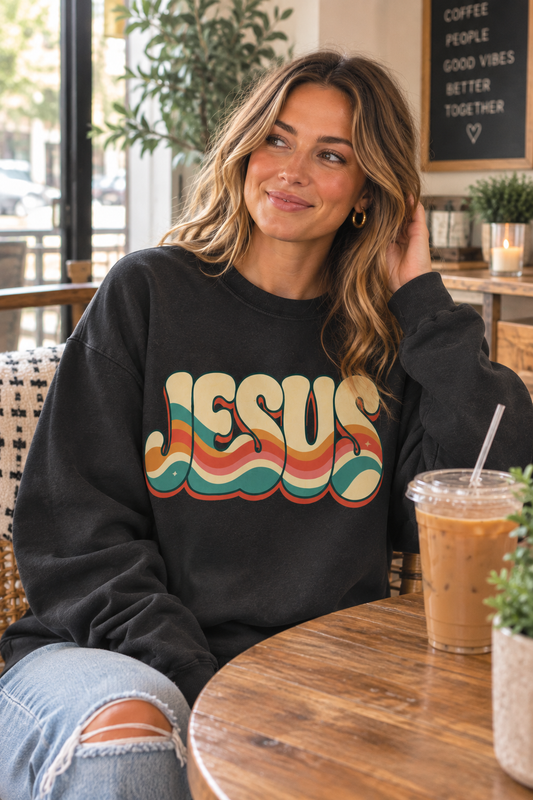 Jesus Retro Wave Sweatshirt | Christian Graphic Crewneck