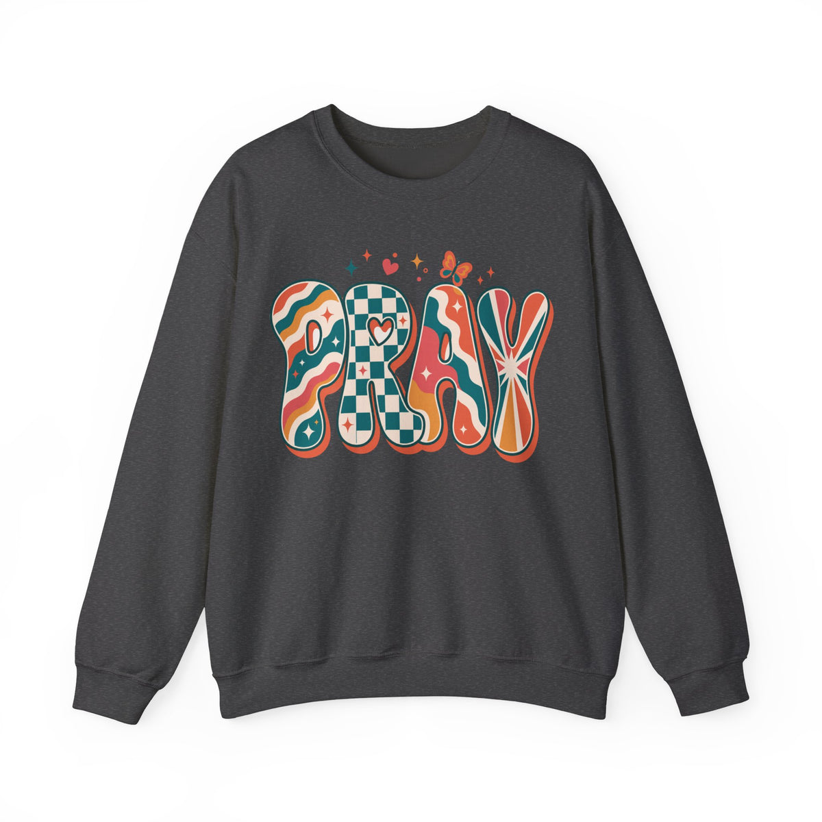 PRAY Retro Christian Sweatshirt | Colorful Faith Crewneck