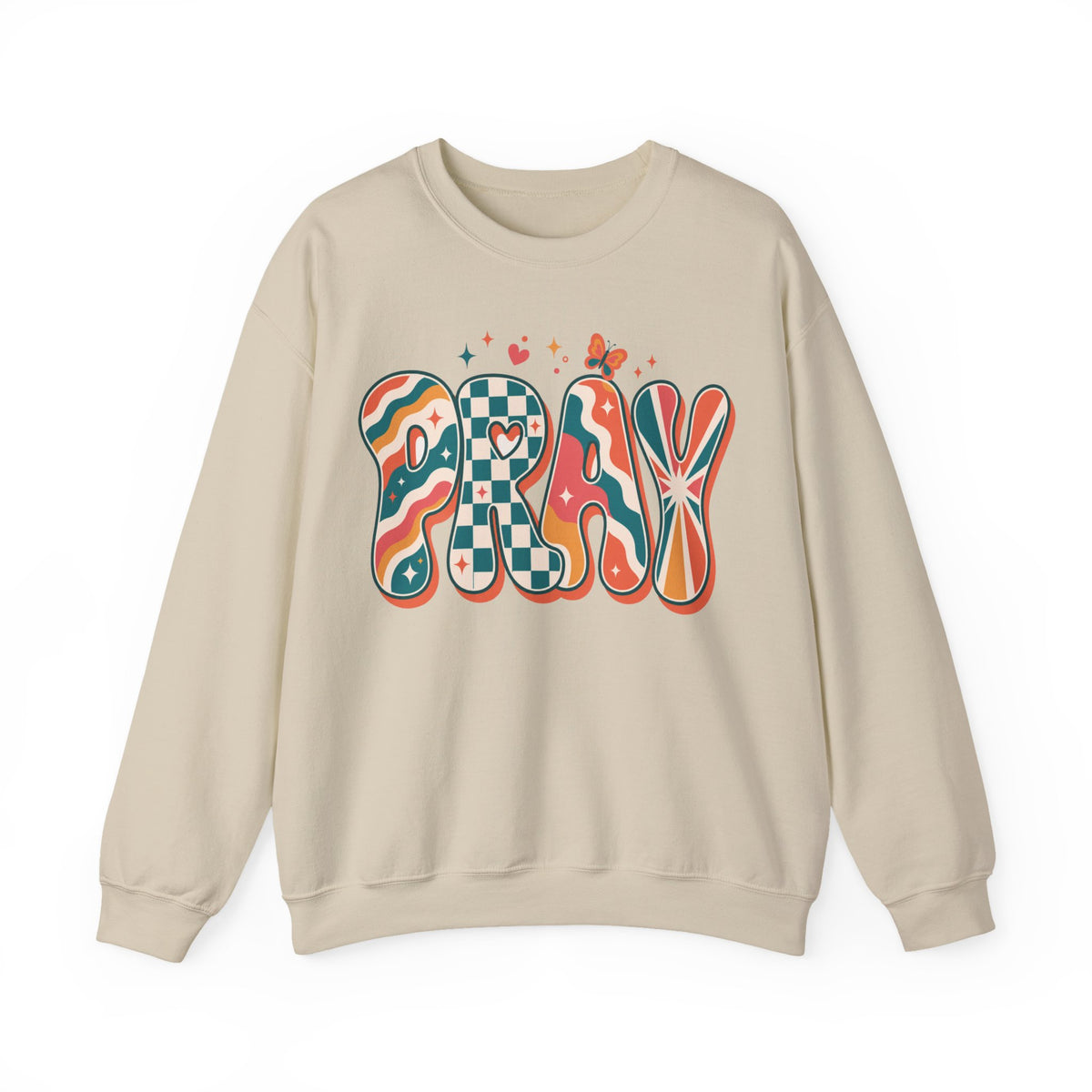 PRAY Retro Christian Sweatshirt | Colorful Faith Crewneck