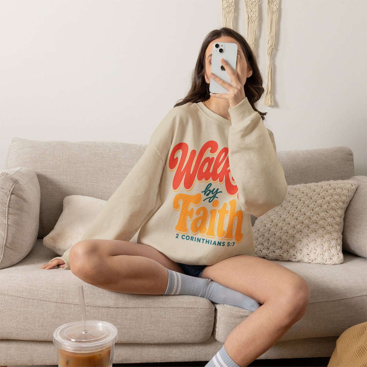 Walking by Faith Sweatshirt | Retro Christian Crewneck