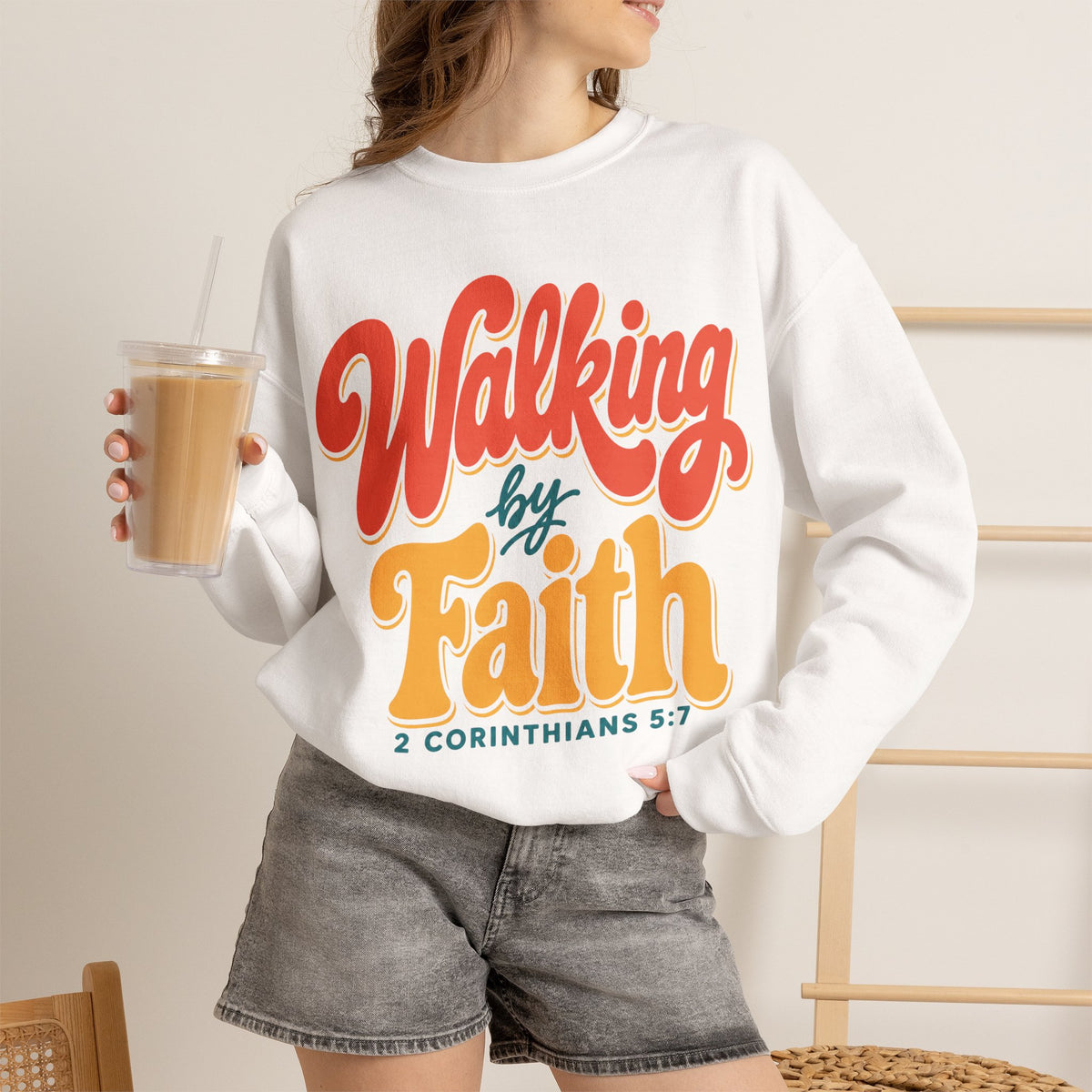 Walking by Faith Sweatshirt | Retro Christian Crewneck