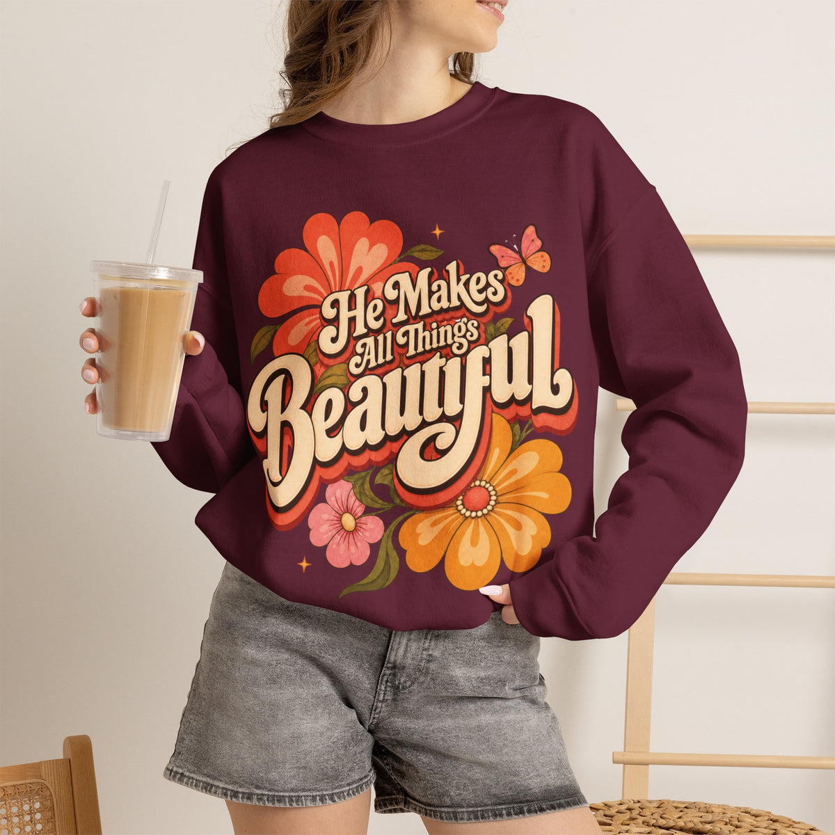 He Makes All Things Beautiful Sweatshirt | Christian Floral Crewneck