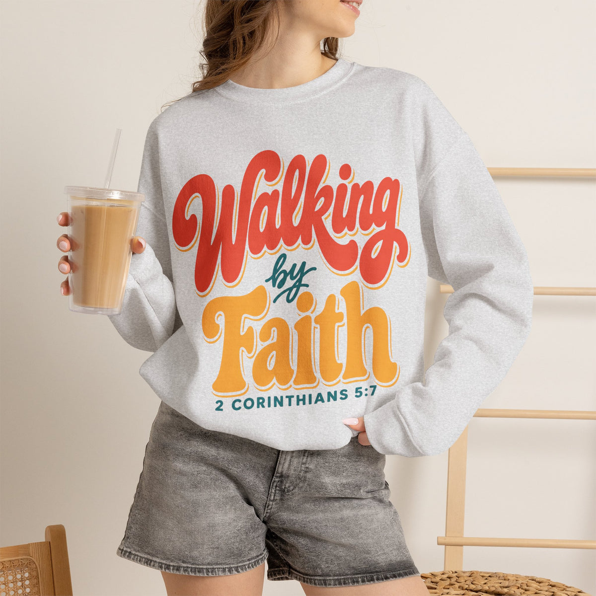 Walking by Faith Sweatshirt | Retro Christian Crewneck