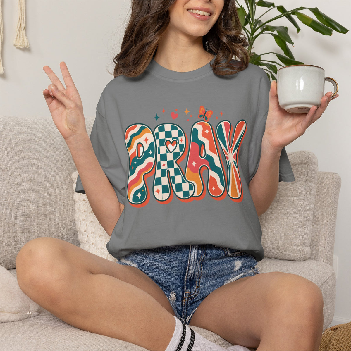 PRAY Retro Christian T-Shirt | Colorful Faith Graphic Tee