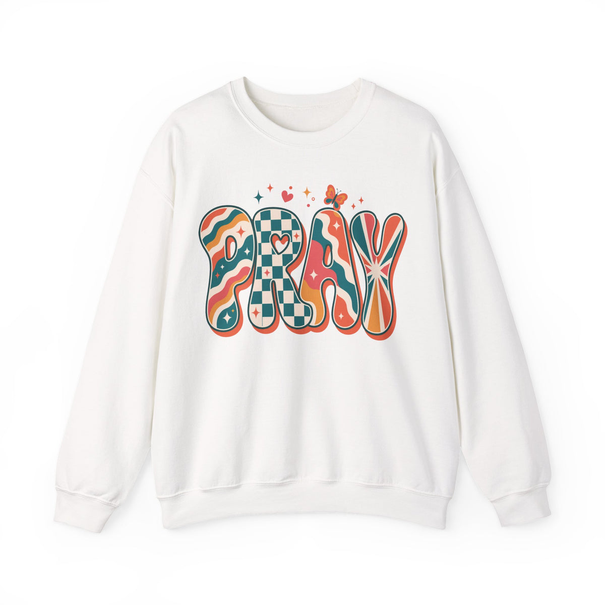 PRAY Retro Christian Sweatshirt | Colorful Faith Crewneck