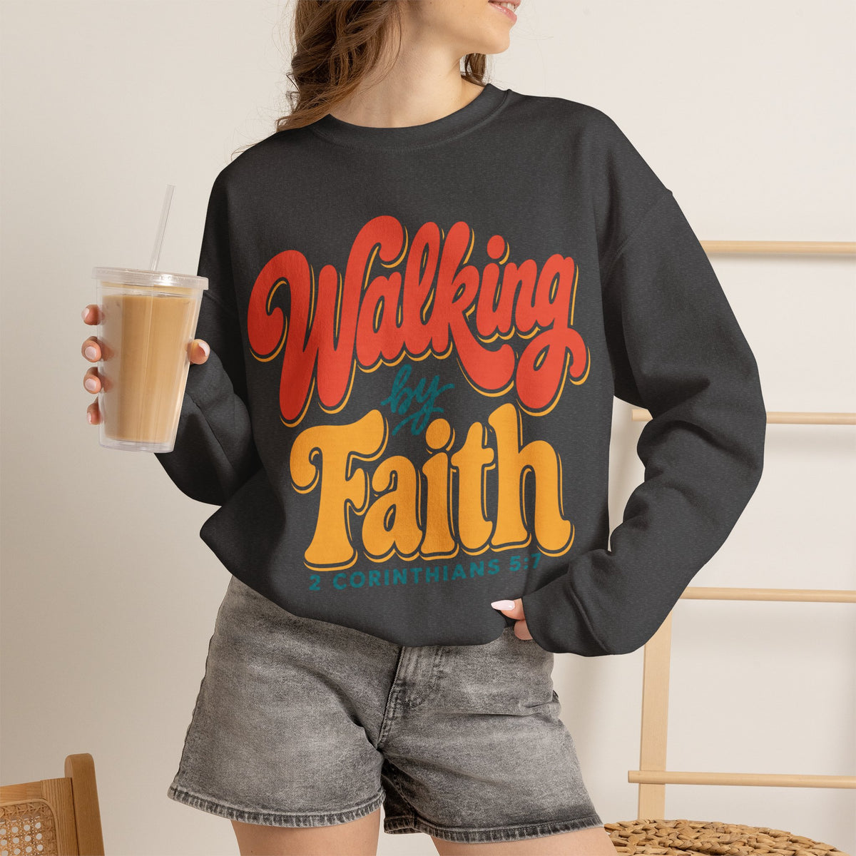 Walking by Faith Sweatshirt | Retro Christian Crewneck
