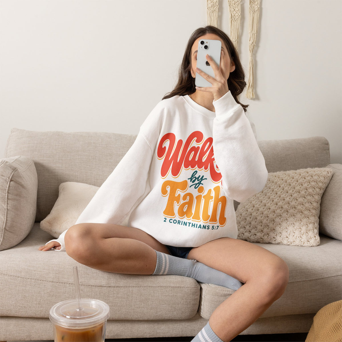 Walking by Faith Sweatshirt | Retro Christian Crewneck
