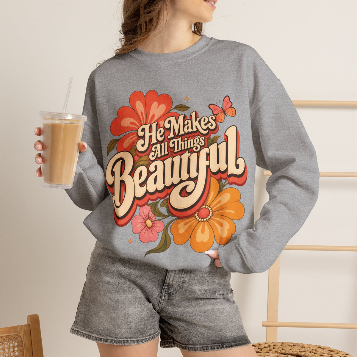 He Makes All Things Beautiful Sweatshirt | Christian Floral Crewneck